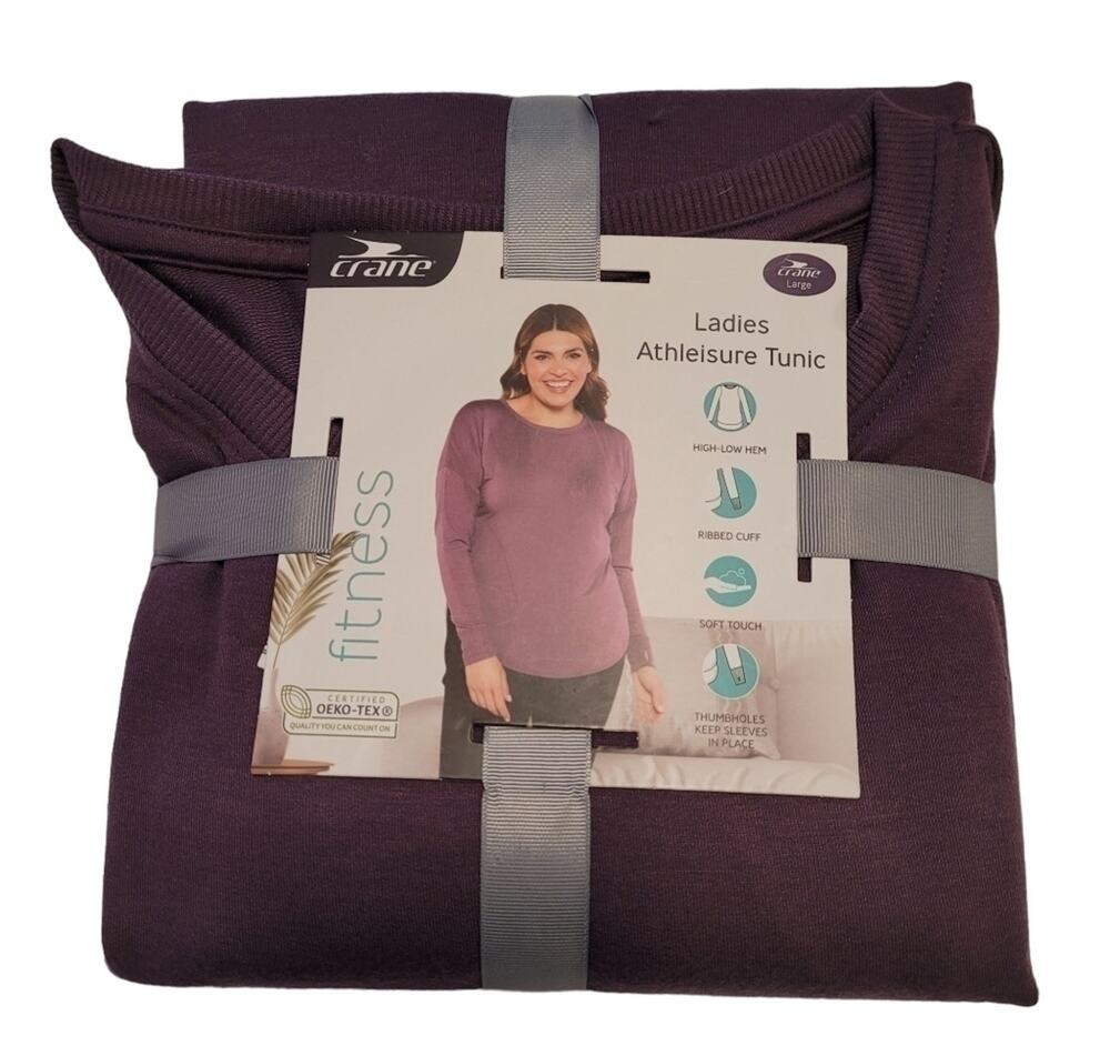 Crane SZ LG Tunic Top Lightweight Sweatshirt Purple Athleisure NEW Stretch